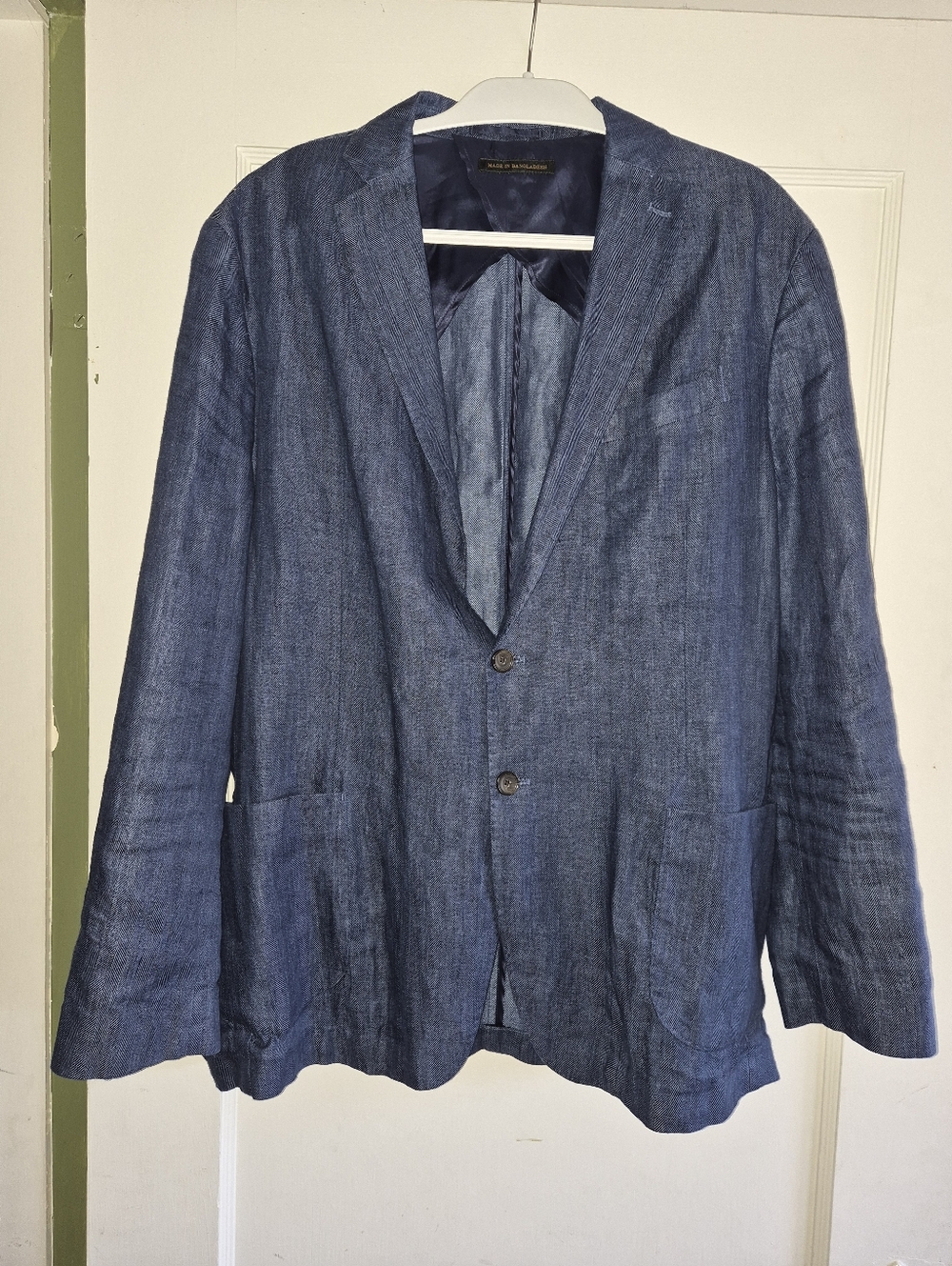 Jos A Bank Reserve Linen Blazer 46R Blue Herringbone